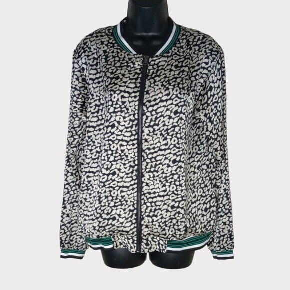 Kori America Animal Print  Full Zip Satin Bomber Jacket  Lightweight Small - Picture 1 of 9